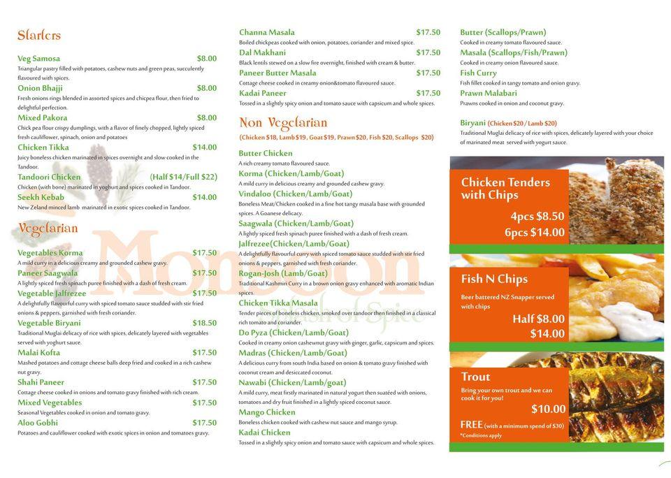 Menu at Monsoon Indian Cuisine restaurant, Turangi