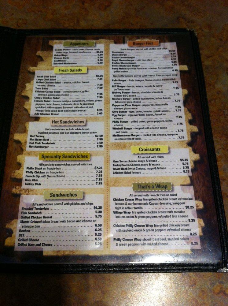 Menu at Windmill Cafe, Pella