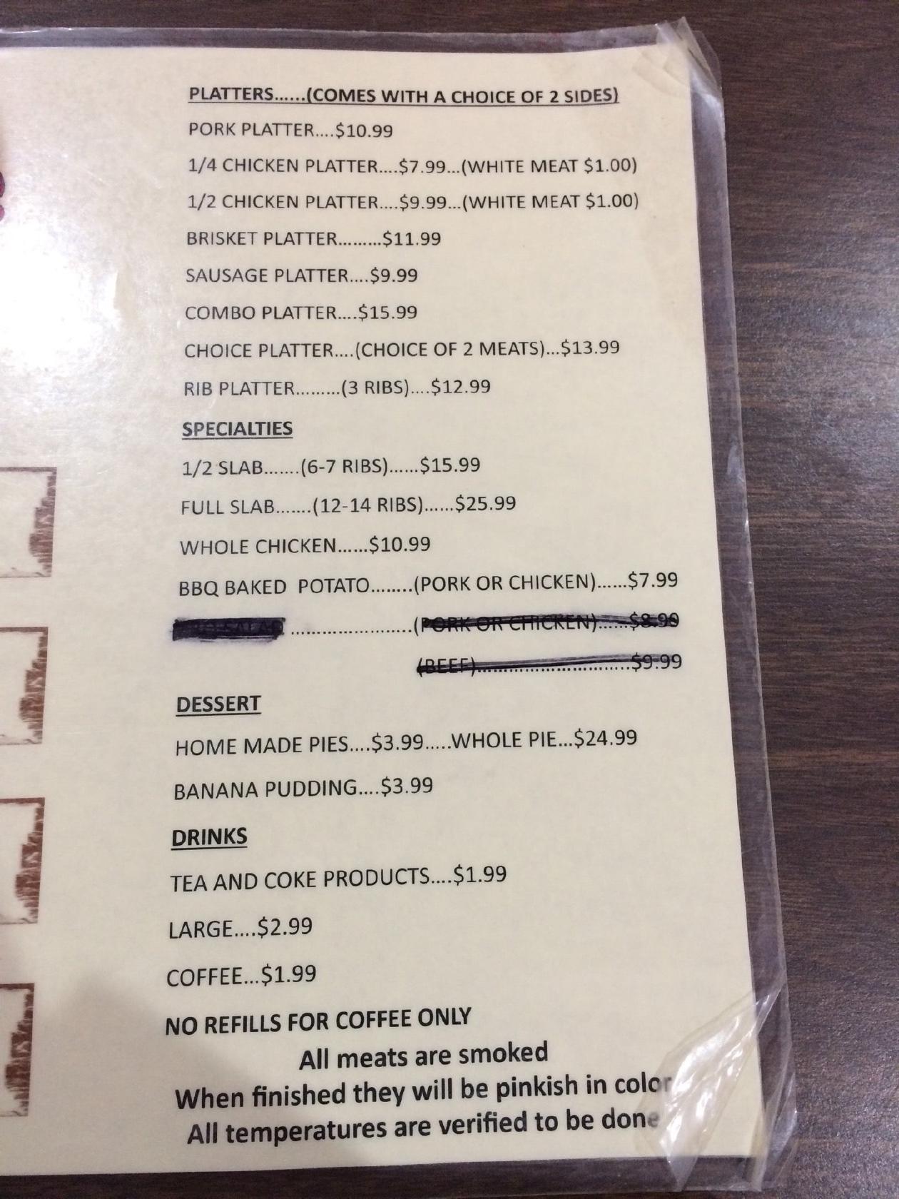 Menu at Brother's BBQ, Pensacola