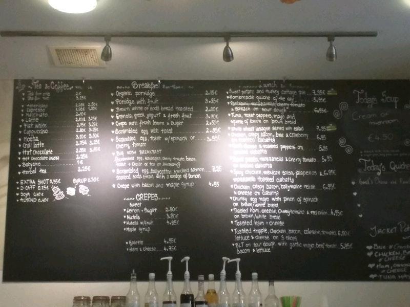 Menu at Nosh cafe, Ballincollig