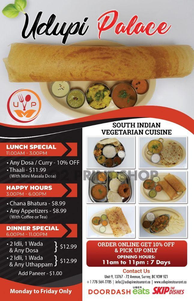 Menu at Udupi Palace Restaurant, Surrey
