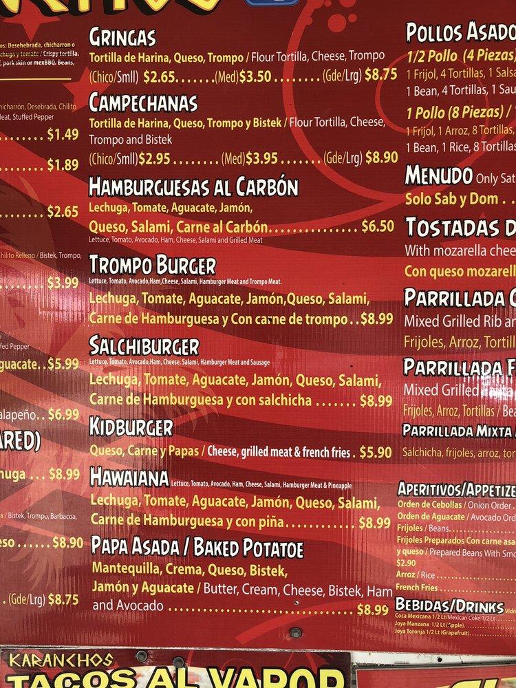 Menu at Karanchos restaurant, Channelview