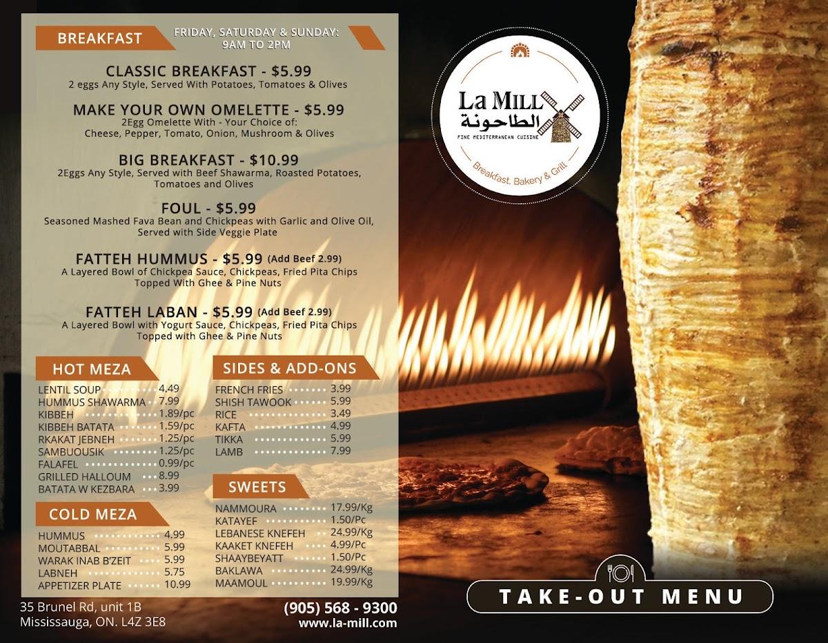 Menu at La Mill restaurant, Mississauga