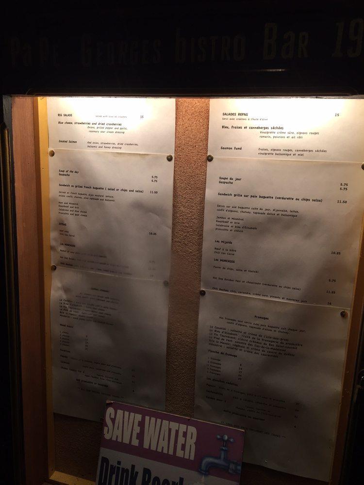Menu au Bistrot Pape (Le) pub et bar, Québec