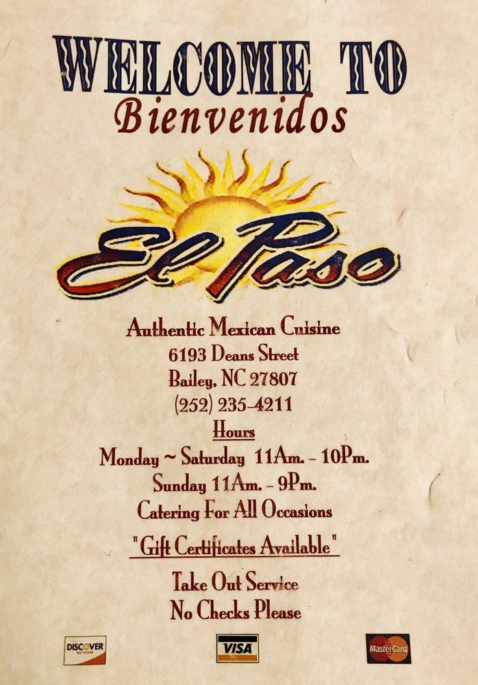 Menu at El Paso Mexican Restaurant, Princeton, US Hwy 70 E