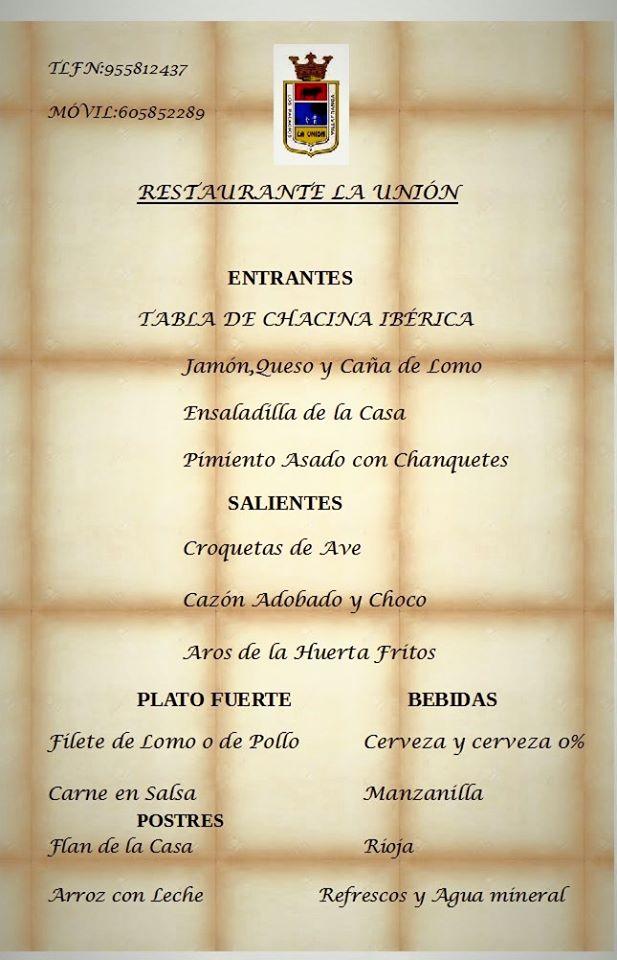Carta del restaurante La Union, Los Palacios y Villafranca