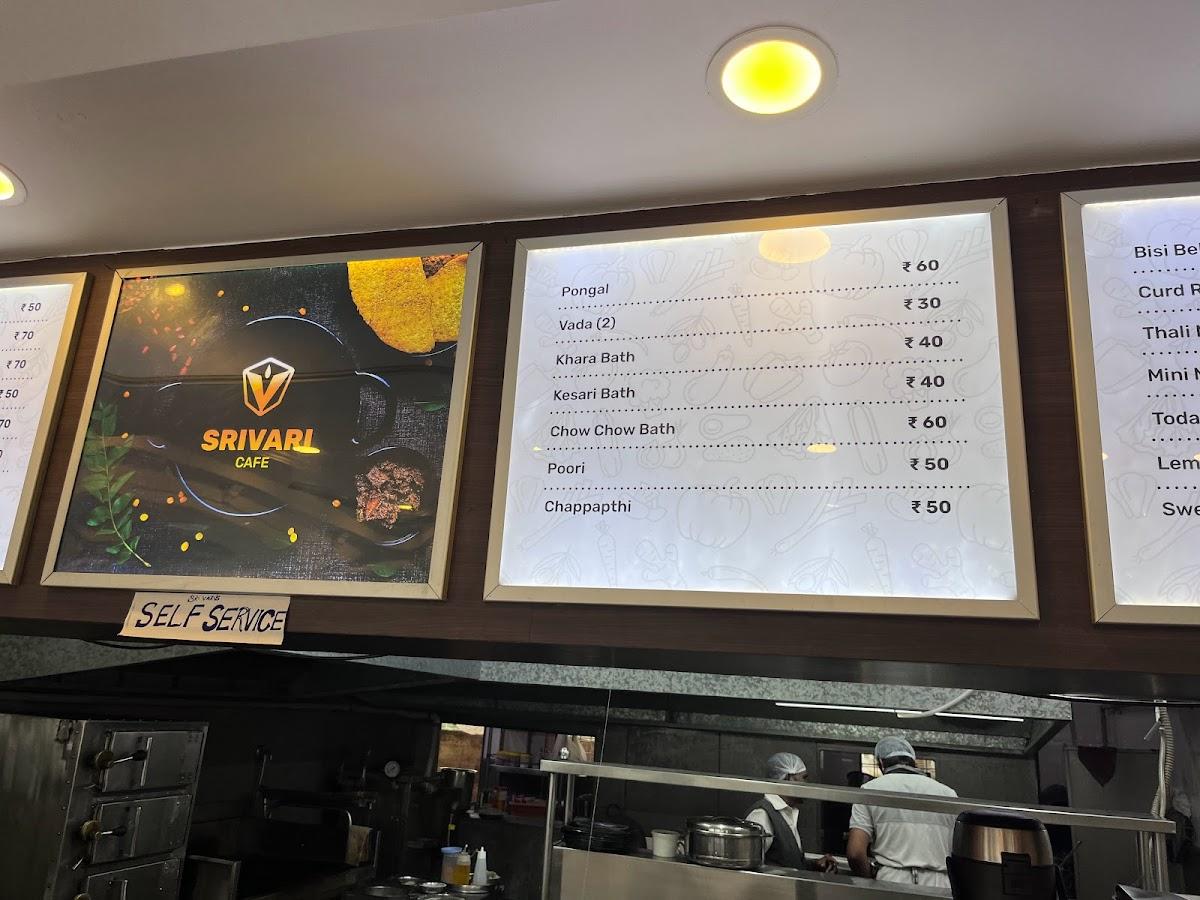 Srivari Cafe menu