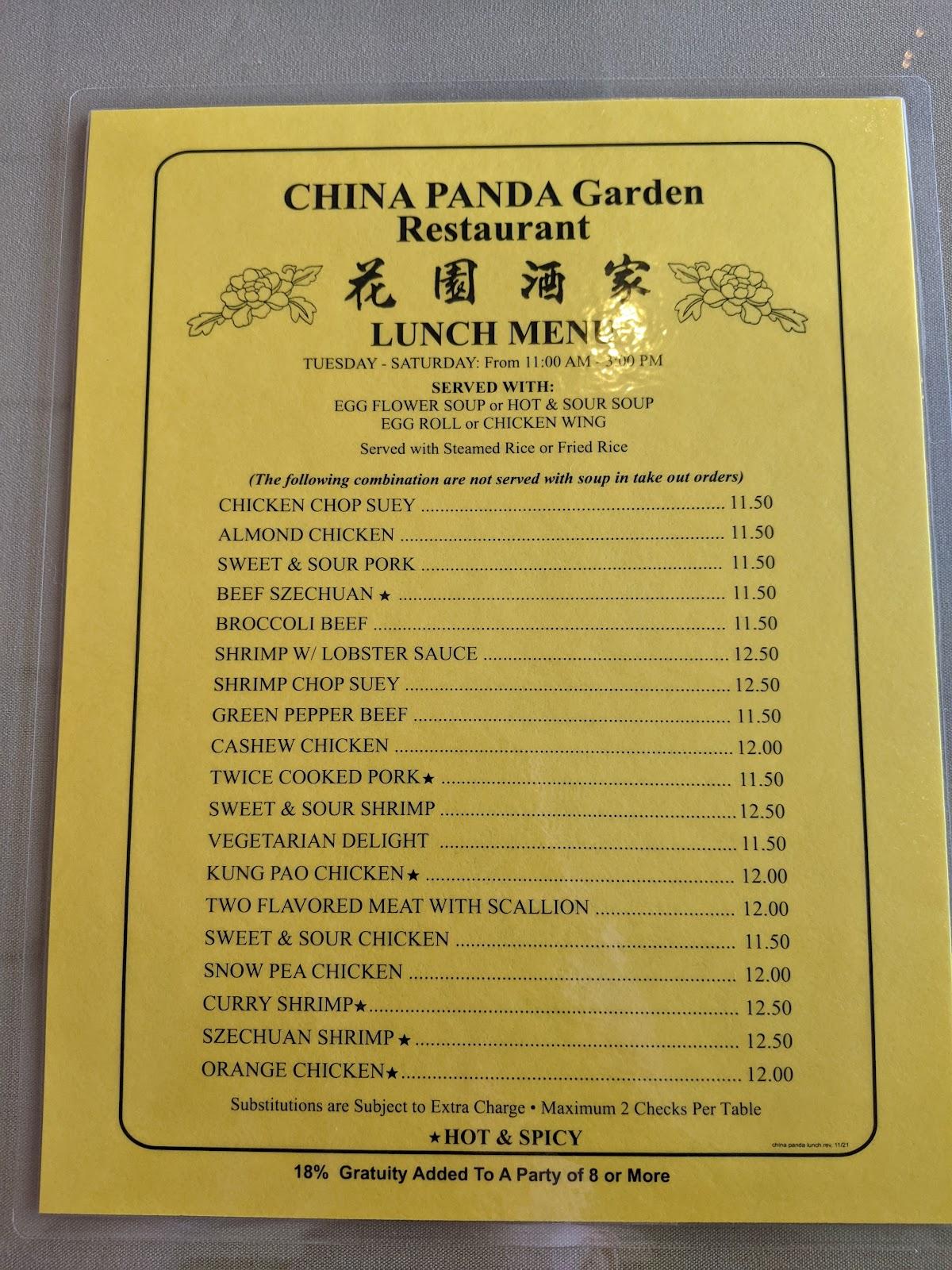 Menu at China Panda Garden restaurant, El Cajon