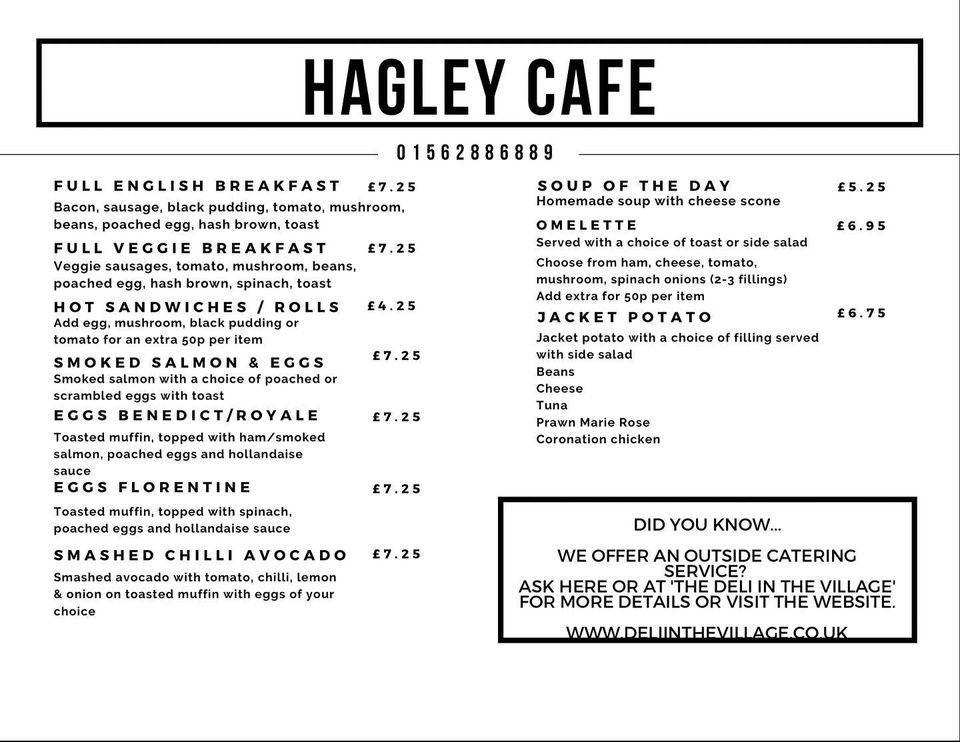 Menu at Hagley Cafe, Stourbridge