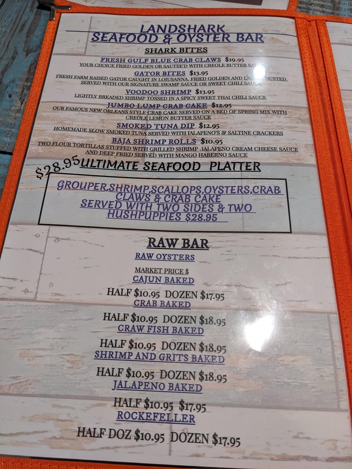 Menu at Land Shark Seafood and Oyster Bar, Cottondale