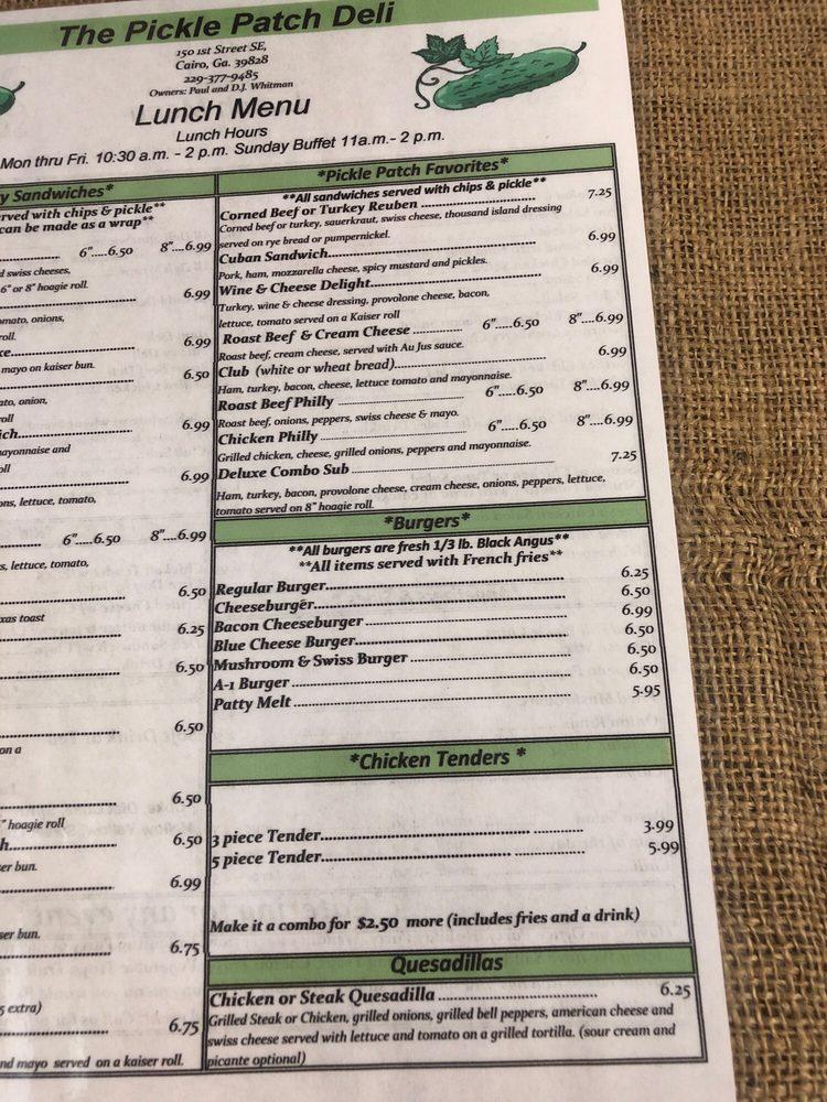 Menu at Pickle Patch Deli restaurant, Cairo