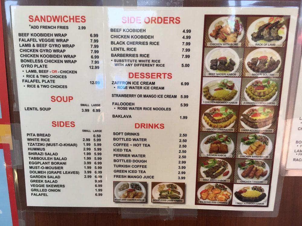 Menu at Moorpark Kabob Kitchen restaurant, Moorpark