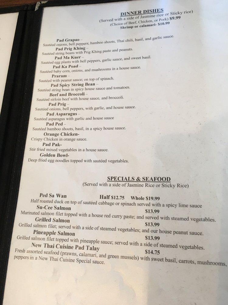 Menu at New Thai Cuisine restaurant, Merced, 909 W 16th St