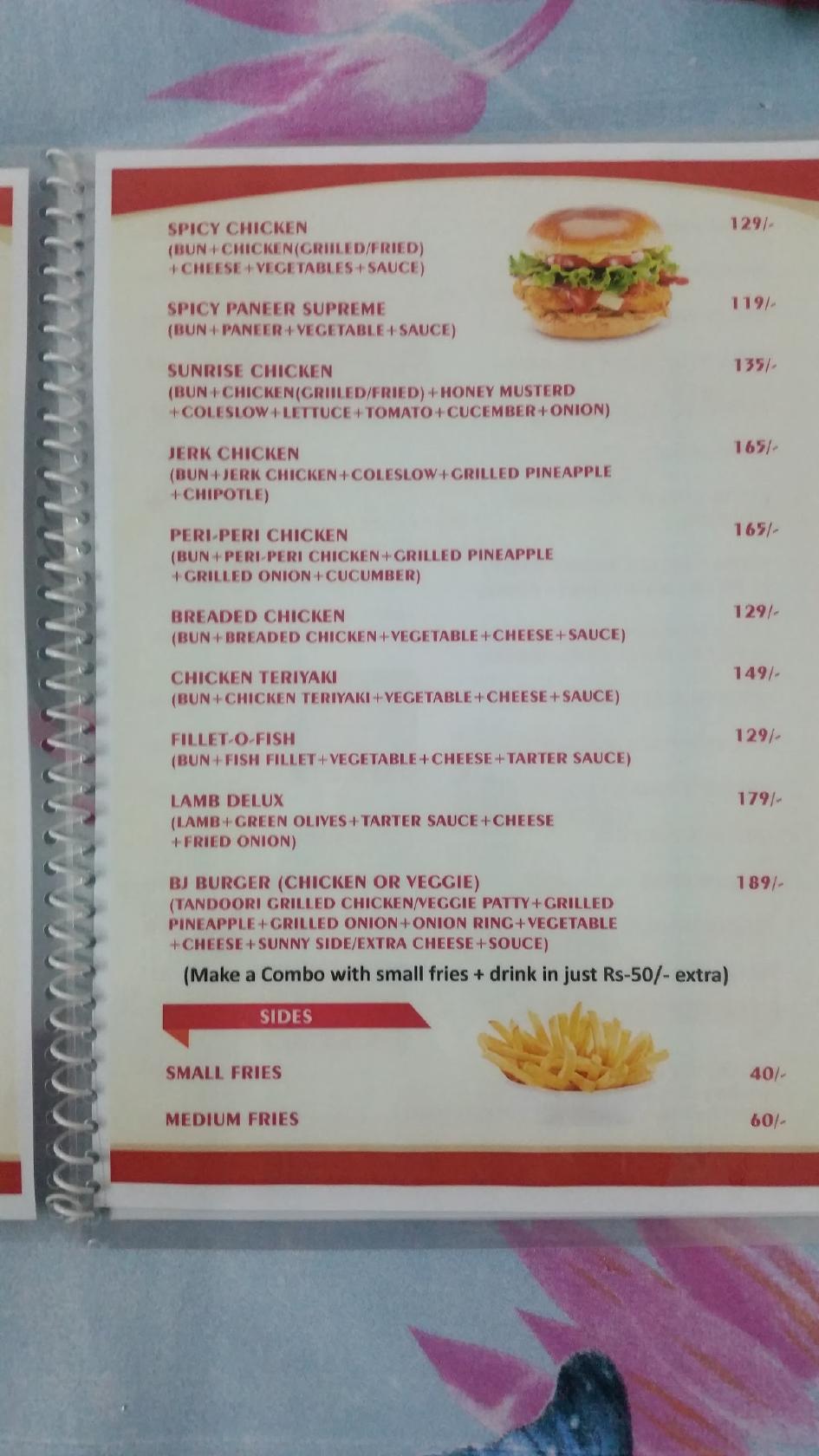 Menu at The Burger Joint, Pirangut