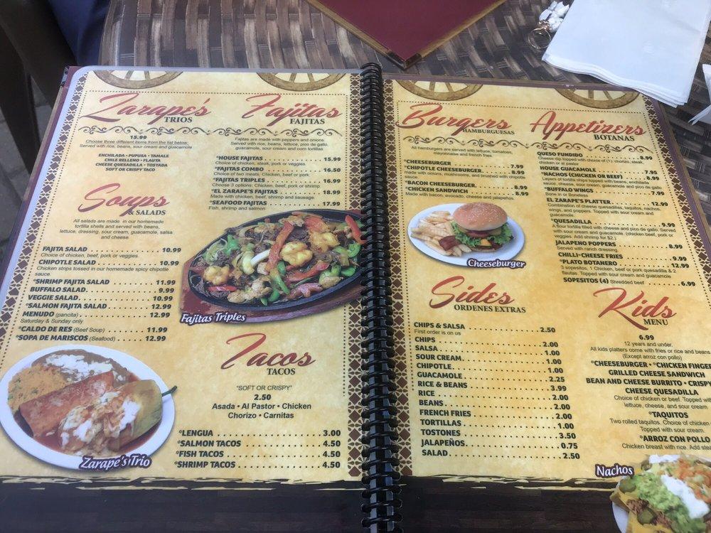 Menu at Zarape Restaurant, Marlborough, 33 Maple St