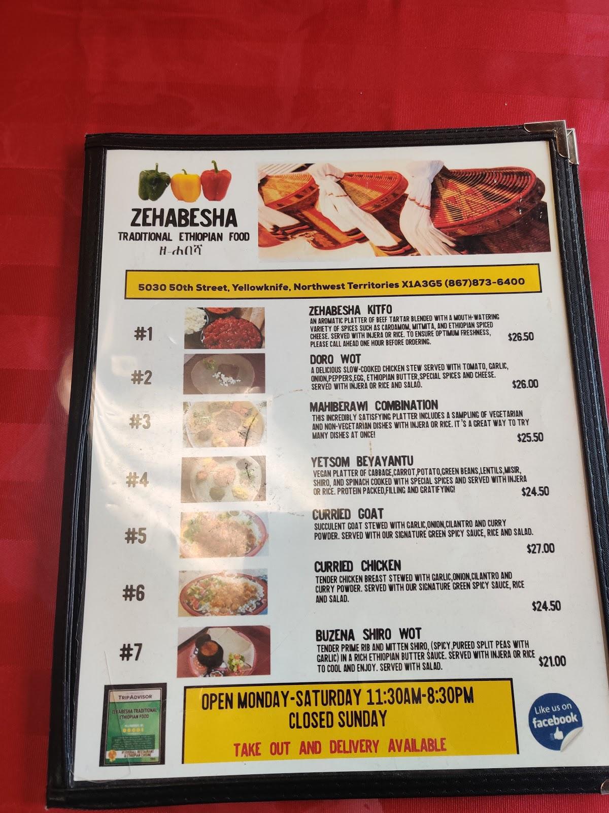Menu at Zehabesha Traditional Ethiopian Restaurant, Yellowknife