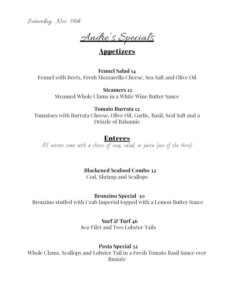 Menu at Andre's Wine Bar & Grill, Brigantine