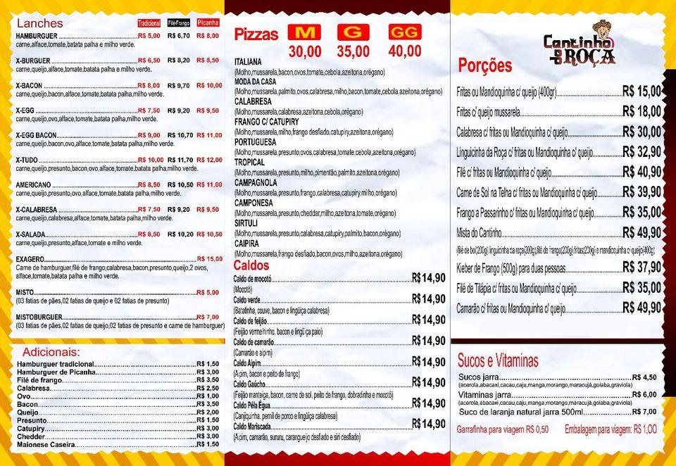 Menu Em Cantinho Da Roça Lanchonete E Pizzaria Serra R Pau Brasil 