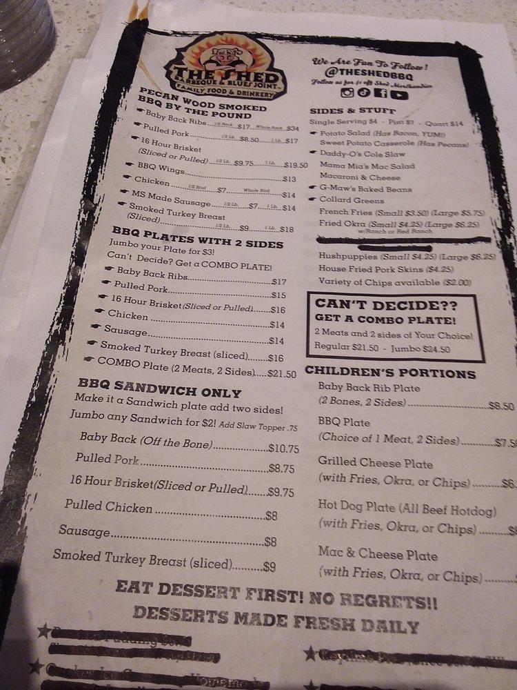 Menu at The Shed BBQ Baton Rouge, Baton Rouge