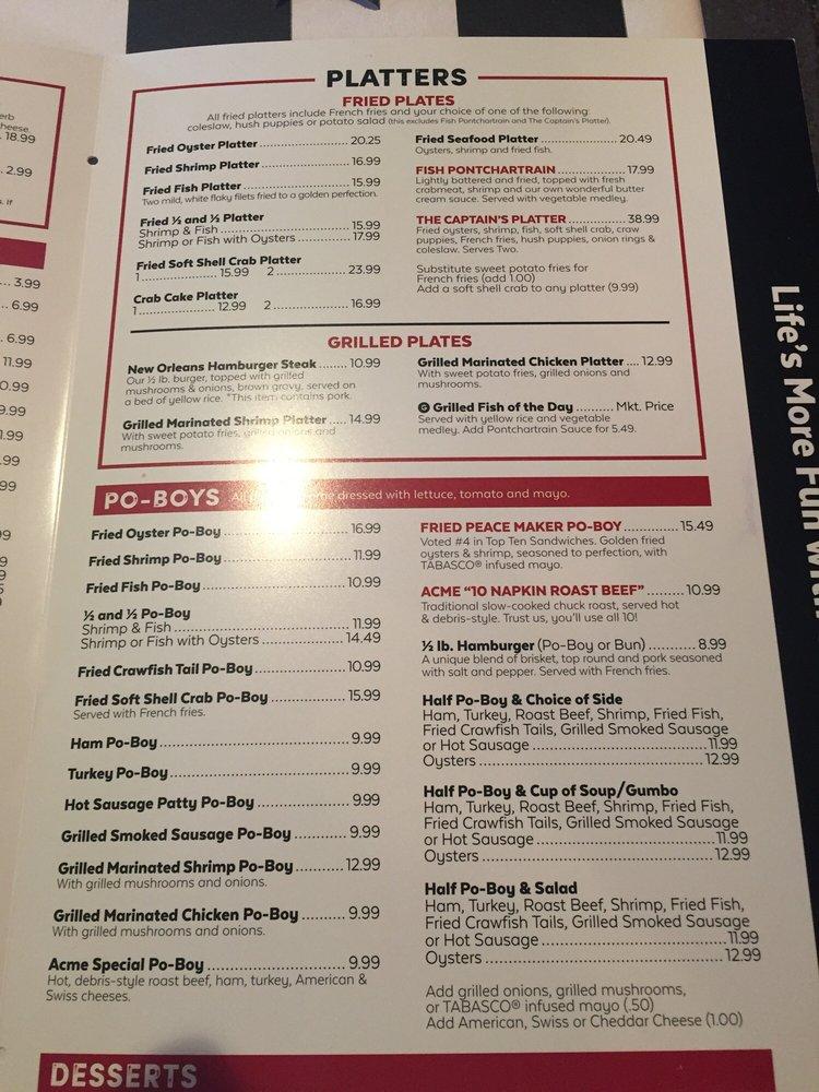 Menu at Acme Oyster House restaurant, Metairie, Veterans Blvd
