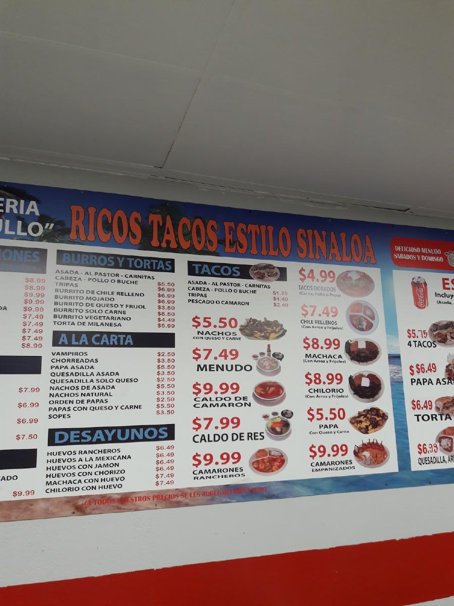 Menu at Taquería El Grullo restaurant, Downey