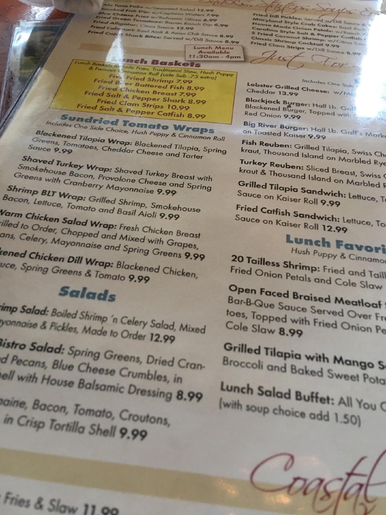 Menu at Aunt Catfish's On the River restaurant, Port Orange