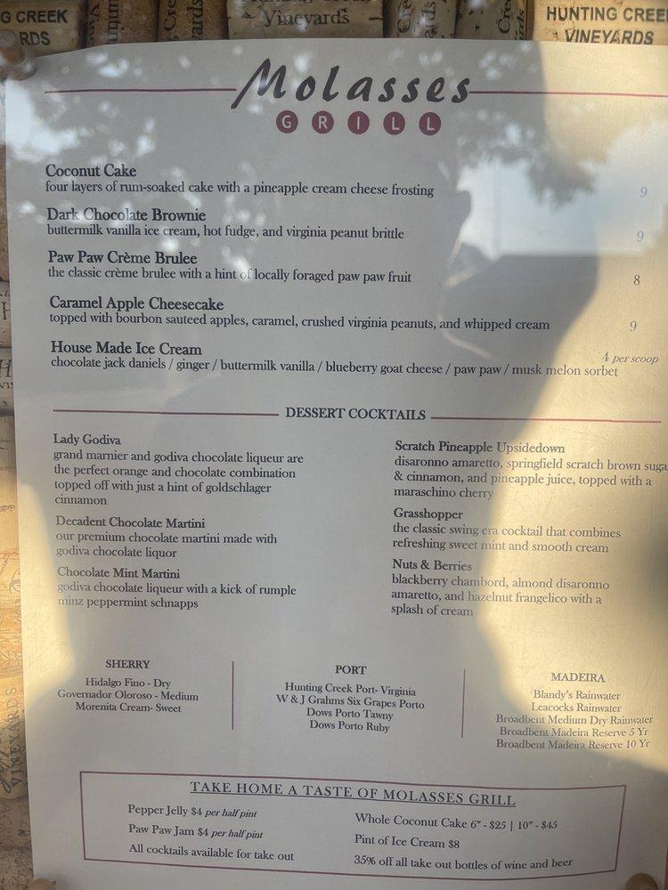 Menu at Molasses Grill restaurant, Halifax