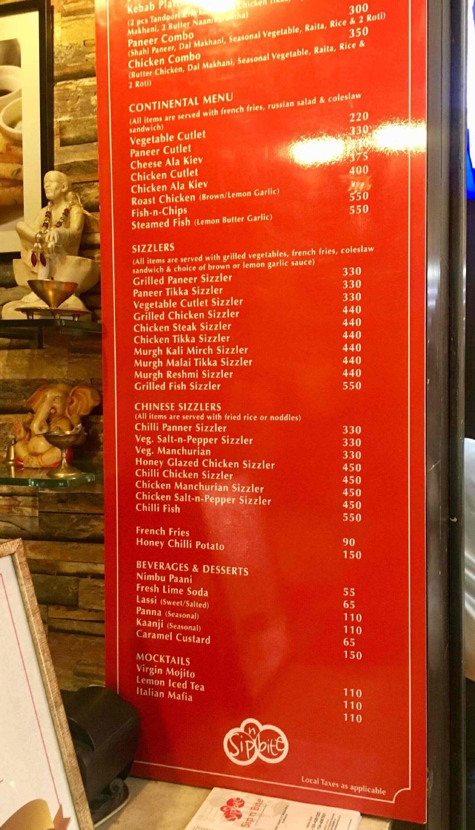 Sip N Bite menu