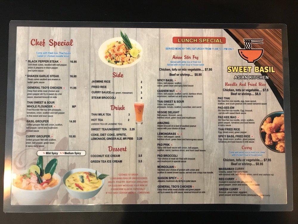 Menu at Sweet Basil Asian Kitchen restaurant, Mountain Park