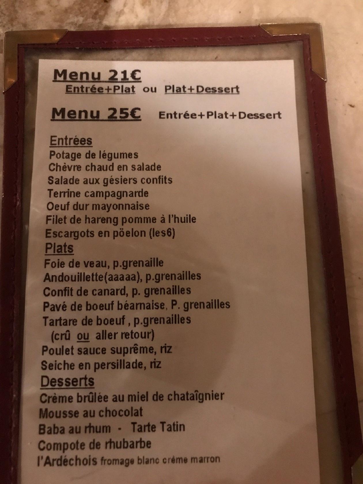 Menu at La Tourelle restaurant, Paris, 5 Rue Hautefeuille