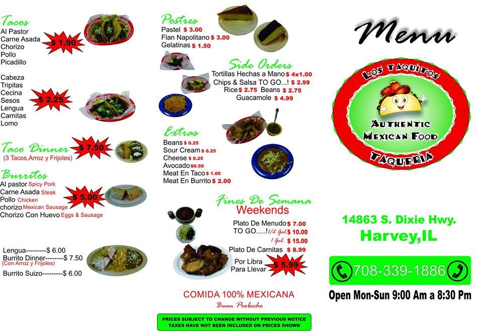 Menu at Taquería Los Taquitos restaurant, Harvey