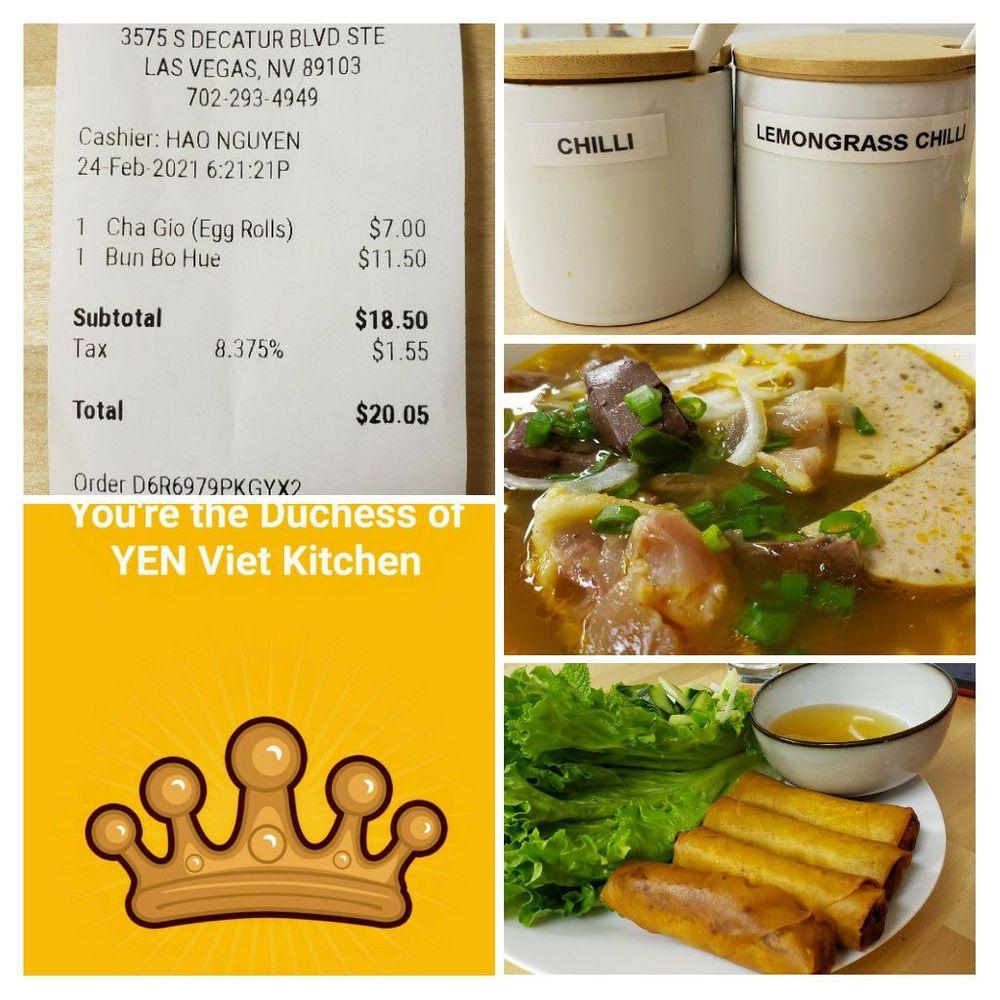Menu at YEN Viet Kitchen restaurant, Las Vegas