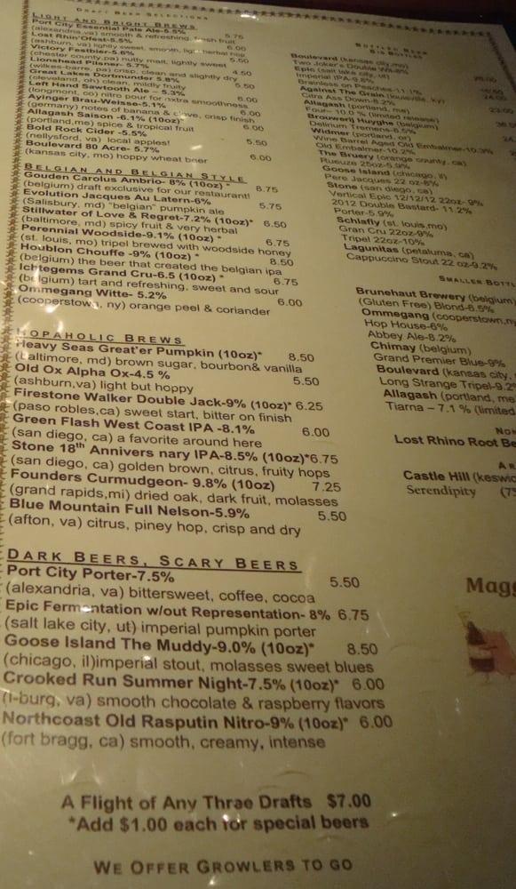 Menu at Magnolias at the Mill pub & bar, Purcellville