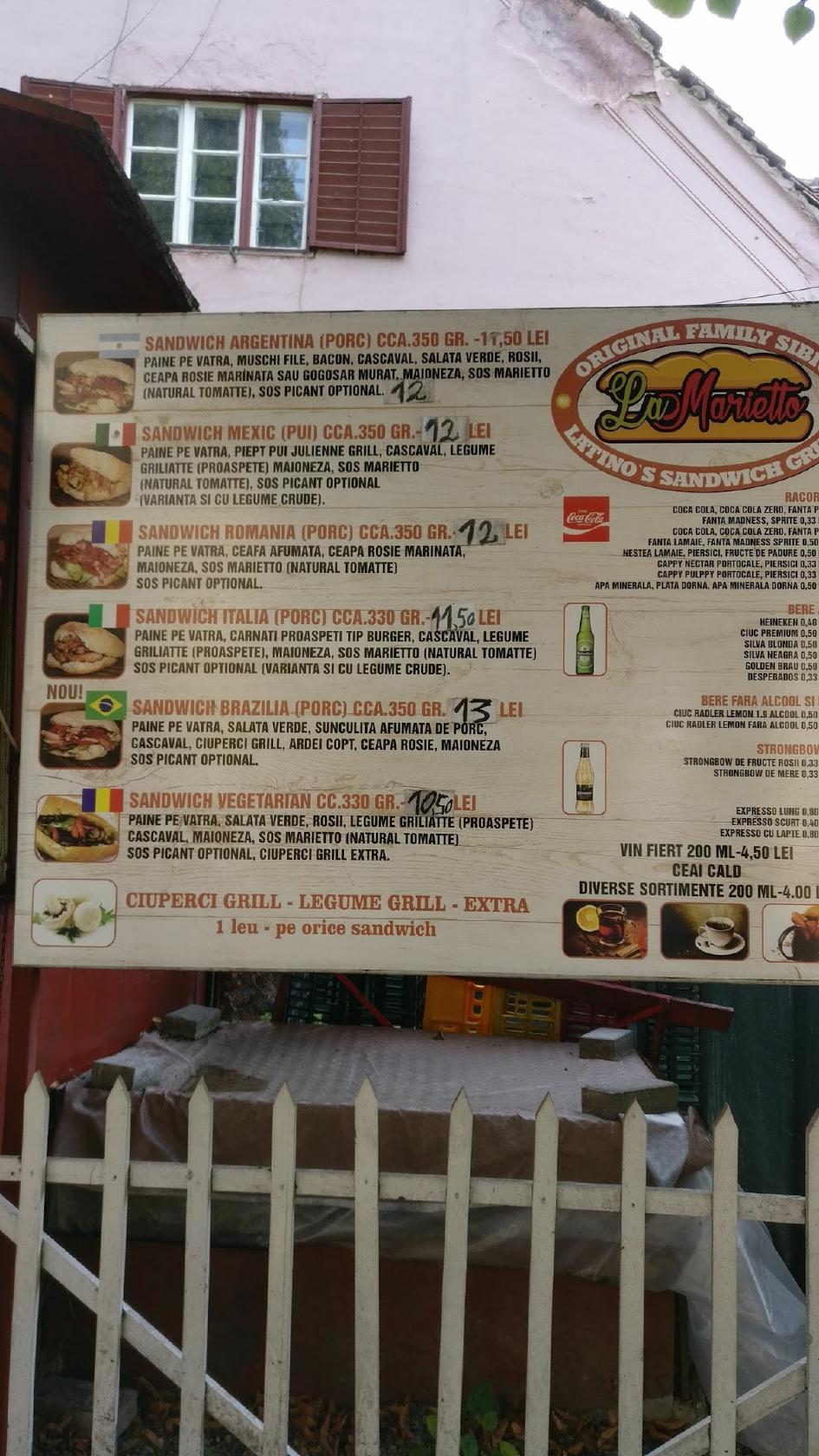 Menu at Marietto, Sibiu, Piata Habermann