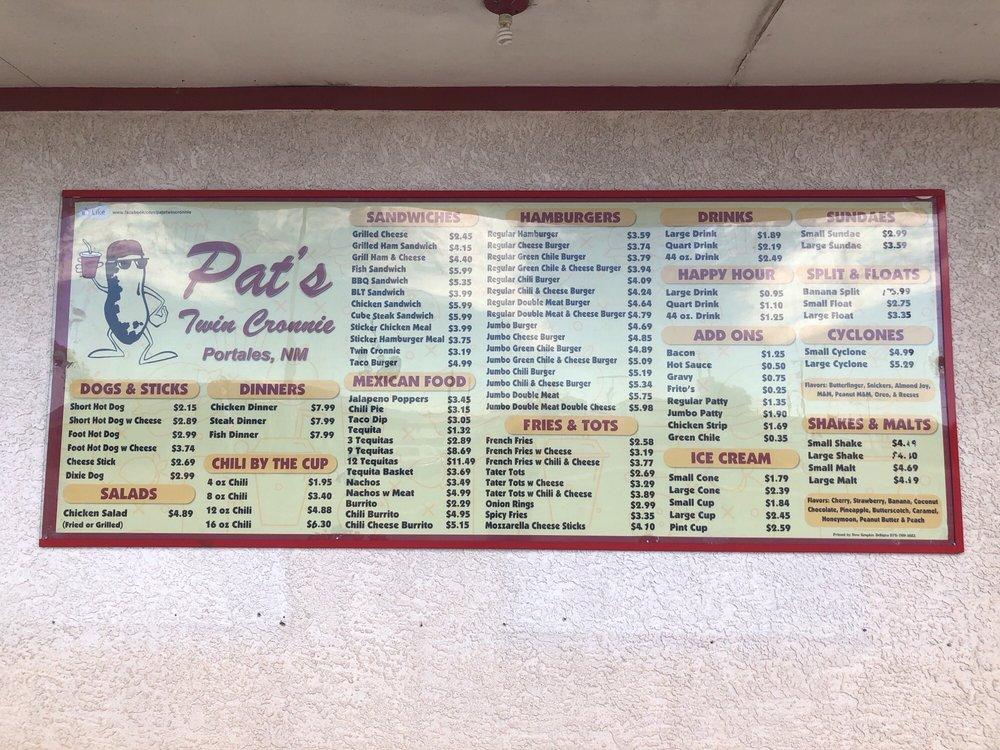 Menu at Pat's Twin Cronnie restaurant, Portales