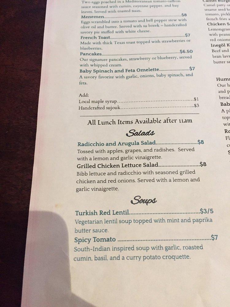 Menu at The Tulip and the Rose Cafe, Franklin