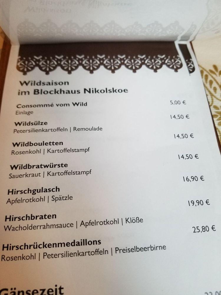 Speisekarte von Blockhaus Nikolskoe restaurant, Berlin