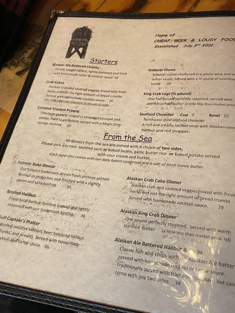Menu at Exit Glacier Salmon Bake restaurant, Seward, Herman Leirer Rd