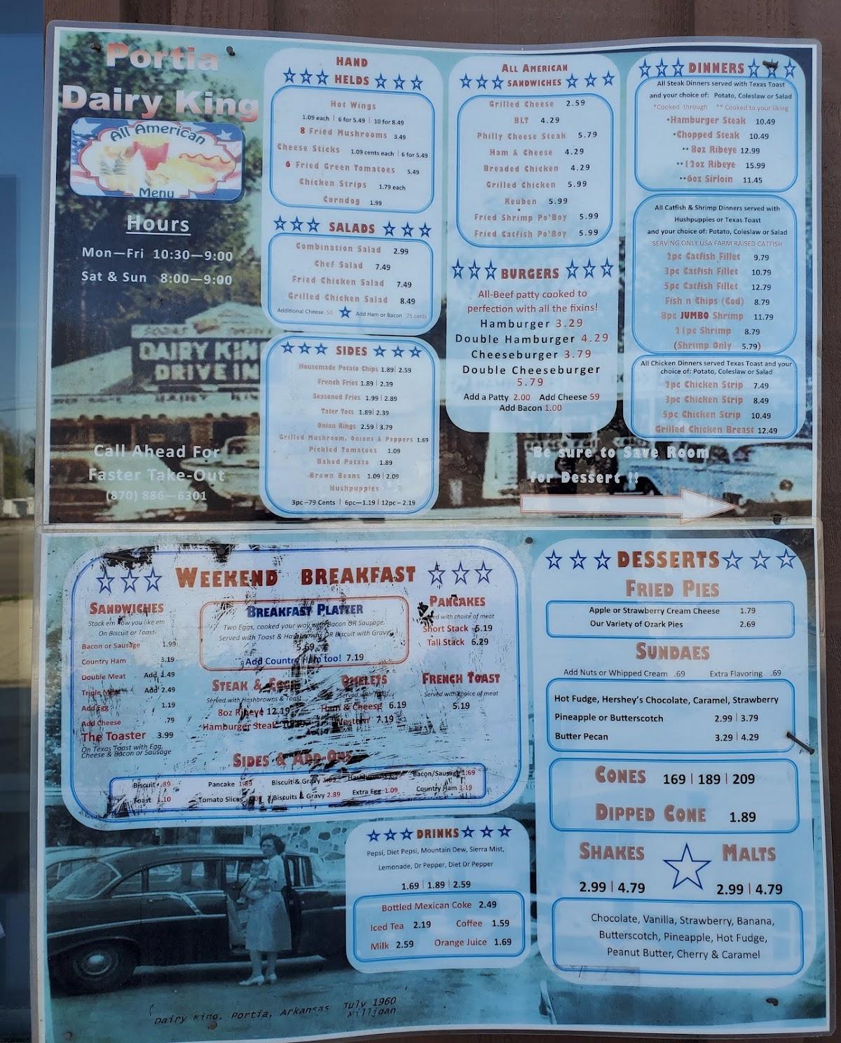 Menu at Dairy King restaurant, Portia