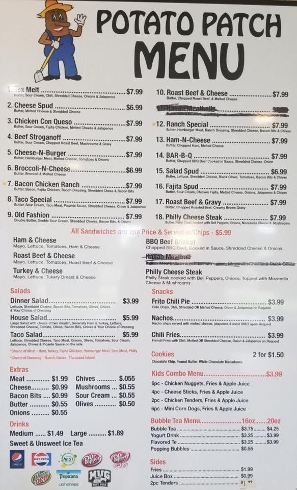 Menu at Potato Patch restaurant, Atlanta