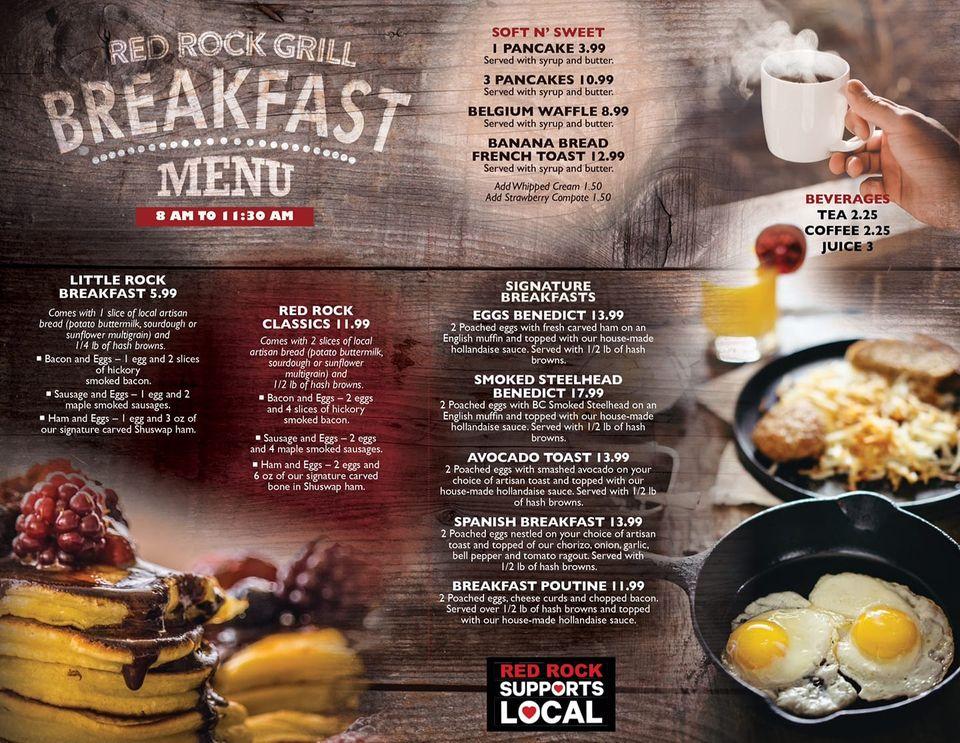 Menu at Red Rock Grill restaurant, 100 Mile House, Reservations Accepted