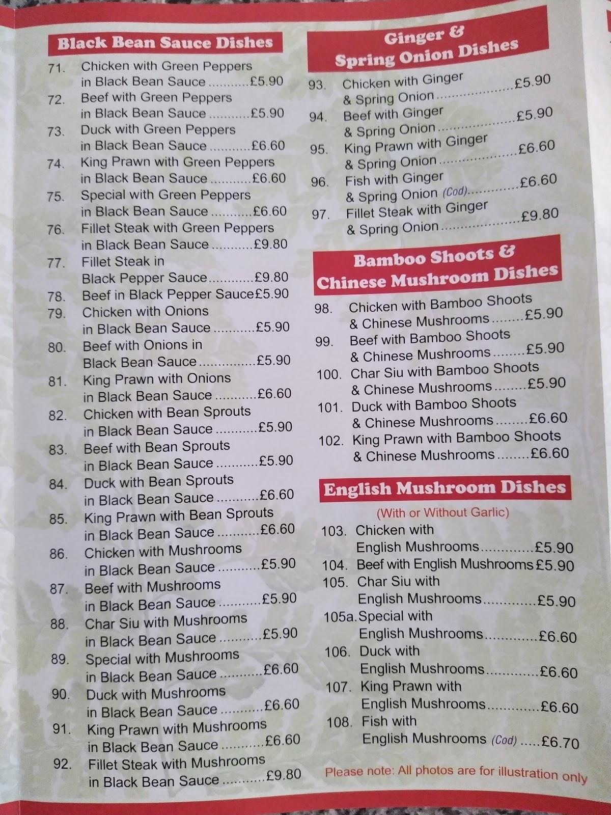 Menu at Sun Sing restaurant, Nantwich