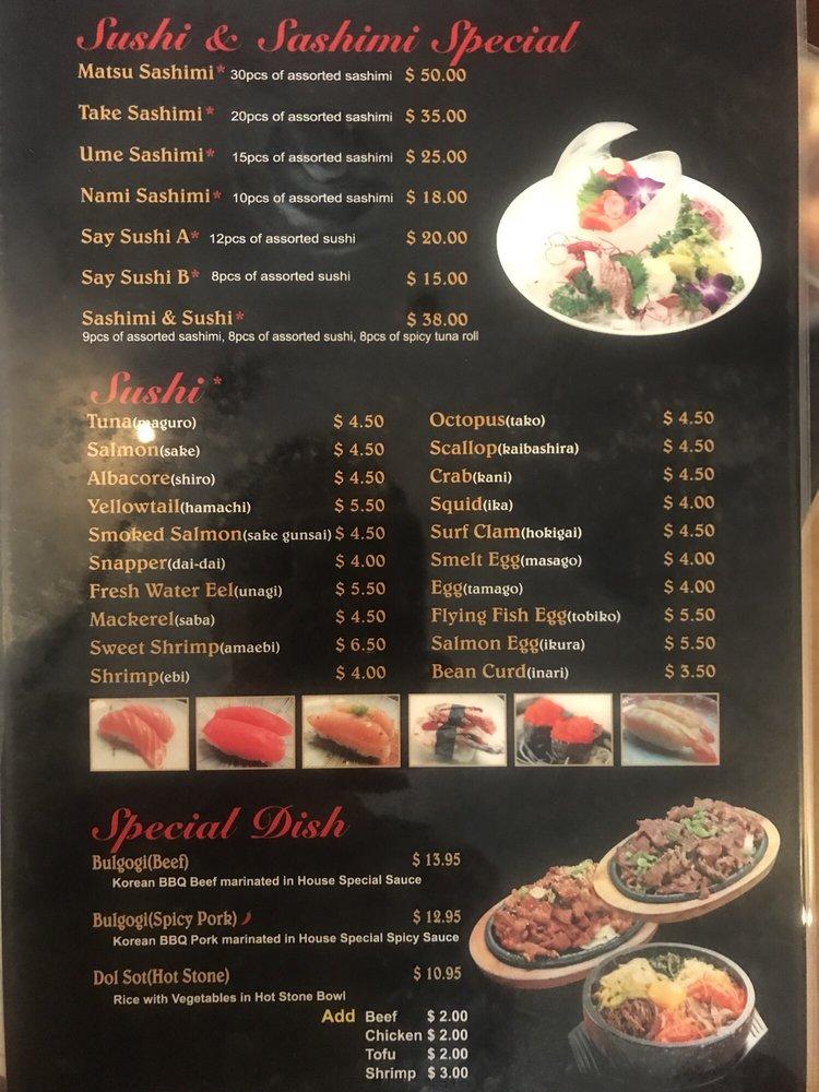 Menu at Say Sushi restaurant, Maricopa