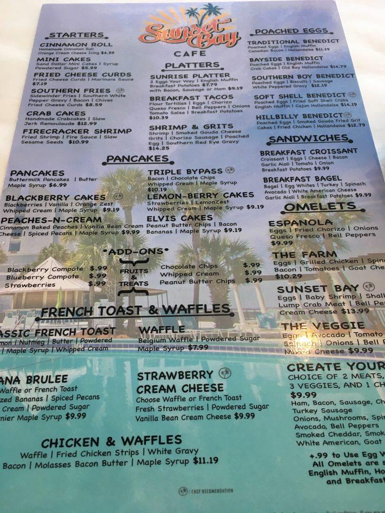 Menu at Sunset Bay Cafe, Miramar Beach, 158 Sandestin Blvd N