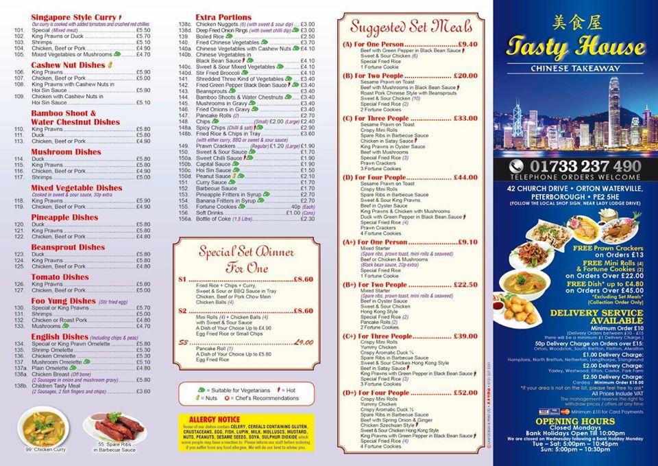 Menu At Tasty House Fast Food Peterborough