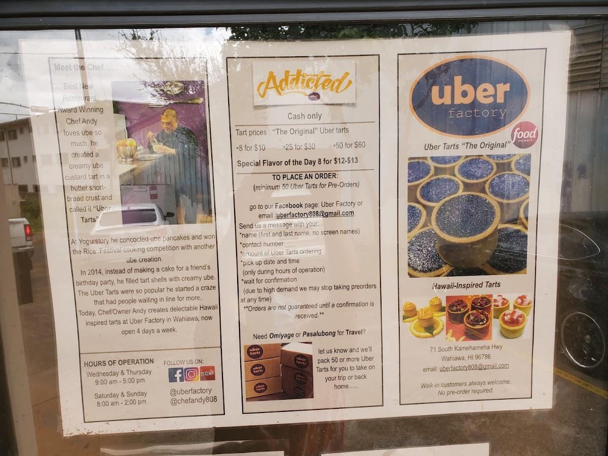 Menu at Uber Factory desserts, Wahiawa