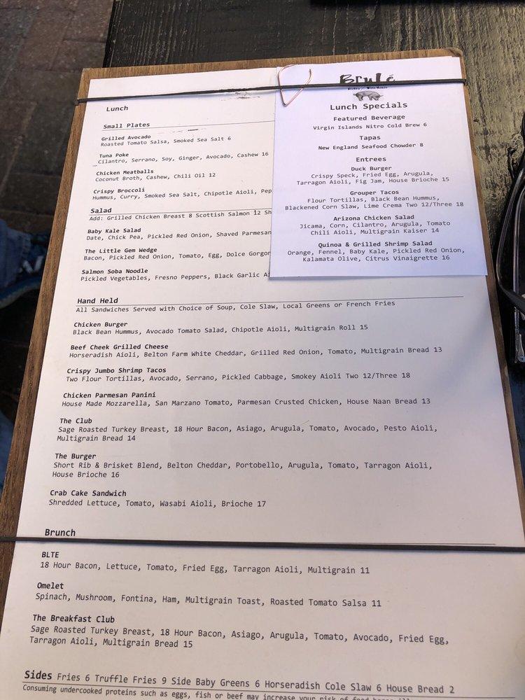 Menu at Brule Bistro pub & bar, Delray Beach