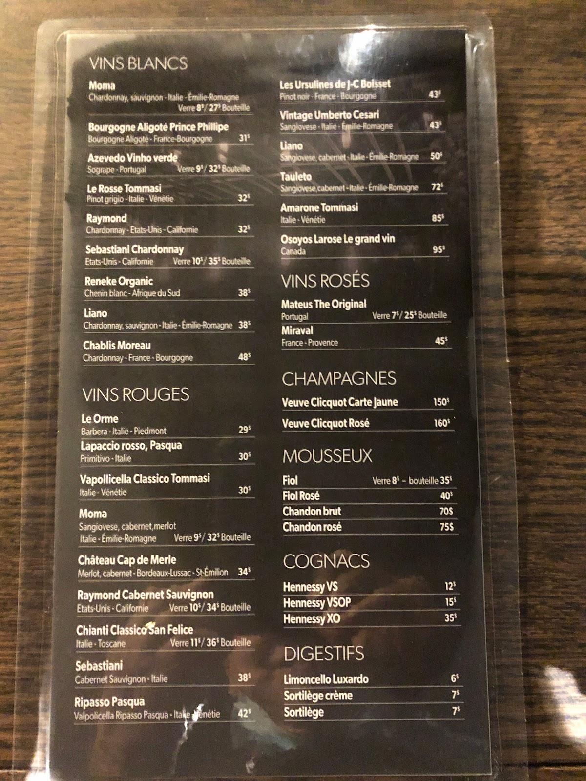 Menu at Brasserie StMaurice pub & bar, L'Assomption