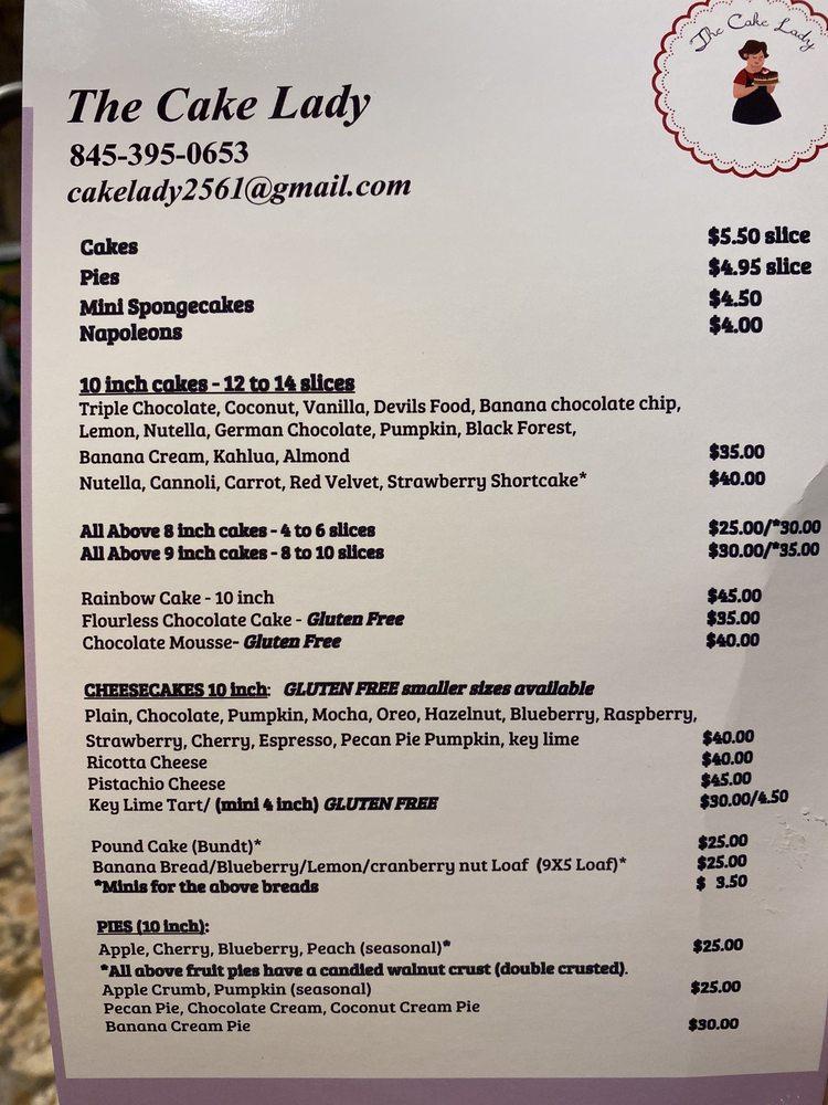 Menu at The Cake Lady Desserts and Cafe, Harriman