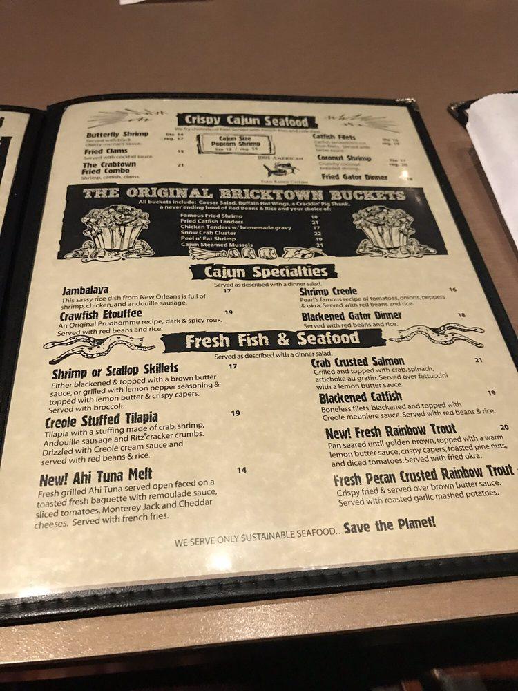 Menu at Pearl's Crabtown restaurant, Oklahoma City
